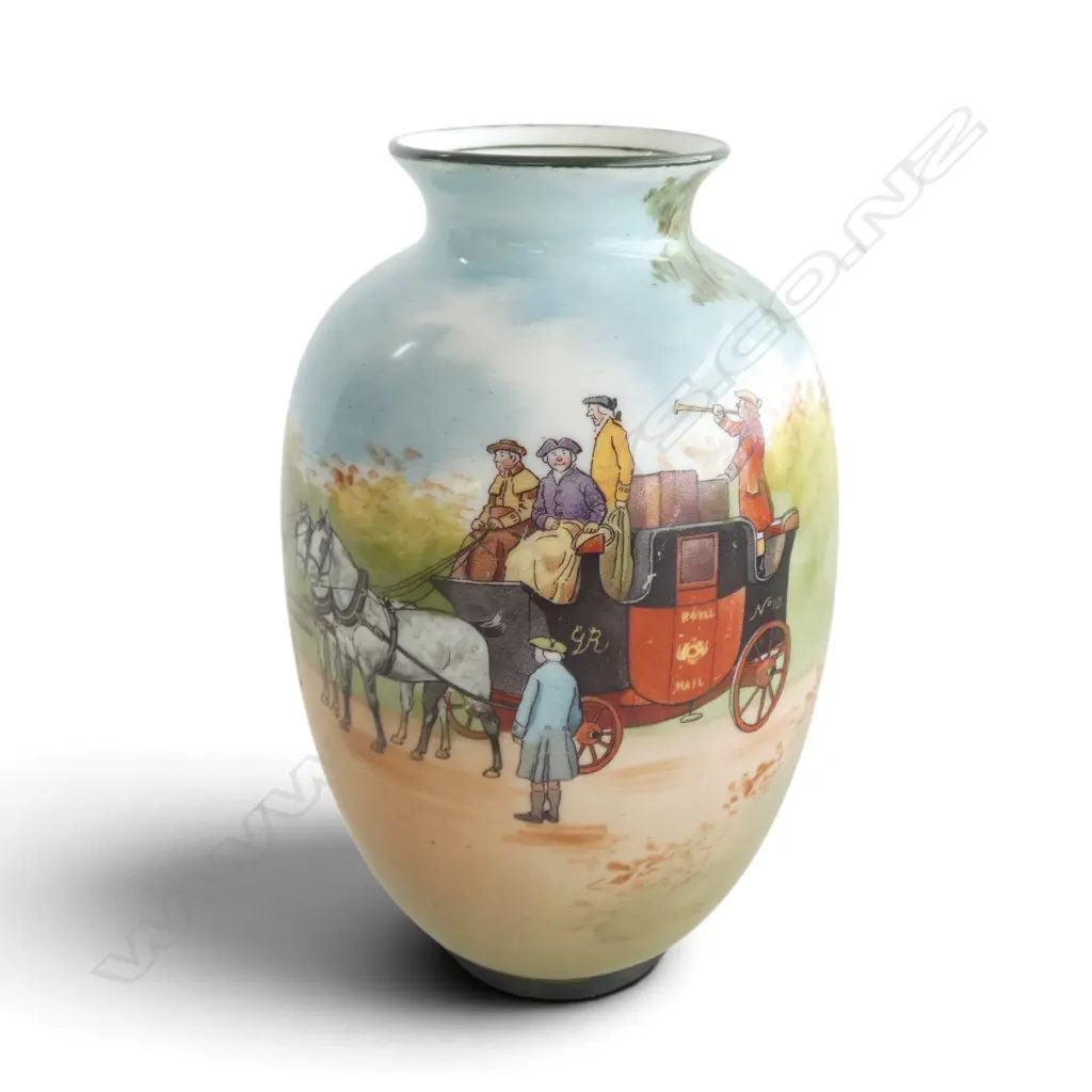 ROYAL DOULTON COACHING DAYS VASE RARE BLUE SKY VARIATION 1905-1906, H.150mm Image 1++