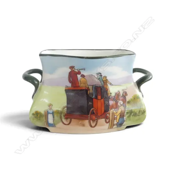 RARE ROYAL DOULTON COACHING DAYS VASE BLUE SKY VARIATION 1905-1906, H.80mm