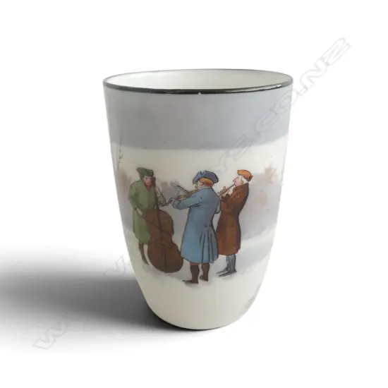 ROYAL DOULTON COACHING DAYS WINTER COLOURS BEAKER w rare musicians scene 1905-1906, H.90mm