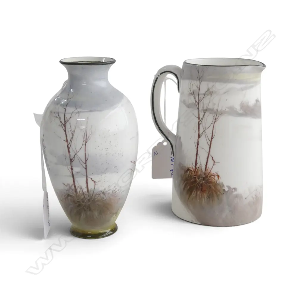 ROYAL DOULTON COACHING DAYS JUG & VASE in rare winter colours 1905-1906, H.130mm Image 1++