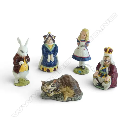 5 PCS BESWICK 'ALICE' in WONDERLAND SERIES, Beswick and Royal Doulton to base,1973-1983, H.50-120mm