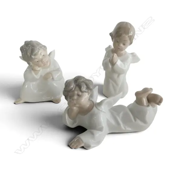 3 Vintage Lladro Angels, H.130mm (tallest)