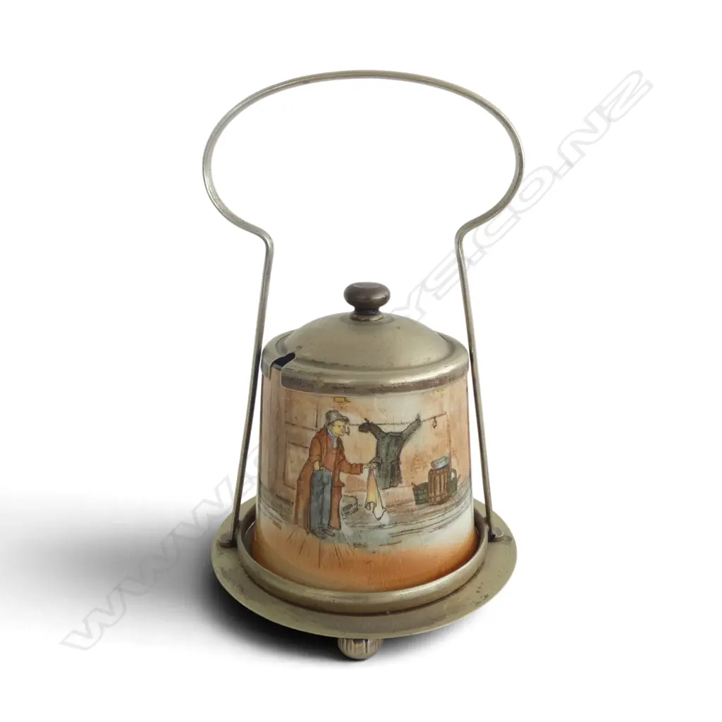 ROYAL DOULTON DICKENS WARE JAM JAR in PLATED STAND, H.200mm Image 1++