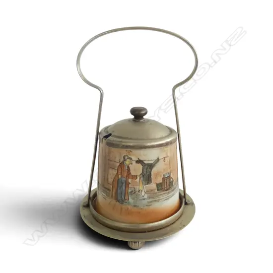 ROYAL DOULTON DICKENS WARE JAM JAR in PLATED STAND, H.200mm
