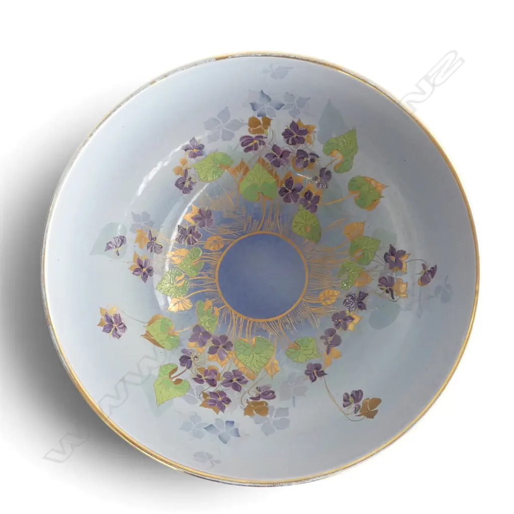 LARGE CARLTON WARE ‘VIOLETS’ PATTERN HAND ENAMELLED BOWL, Dia.260mm, H.125mm Image 1++
