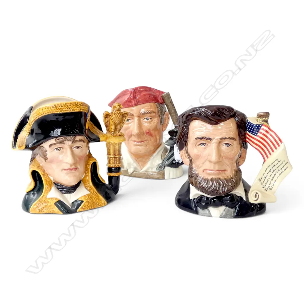 3 ROYAL DOULTON TOBY JUGS; ABRAHAM LINCOLN, NAPOLEON, BLACKSMITH H.190mm Image 1++