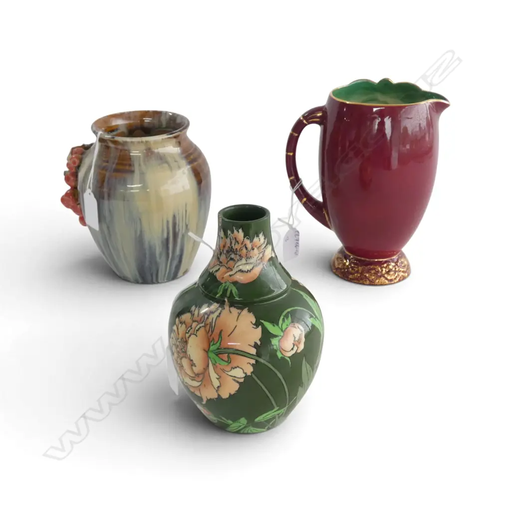 BESWIC PALMS JUG, INTARSIO VASE & OTHER VASE H.175mm Image 1++