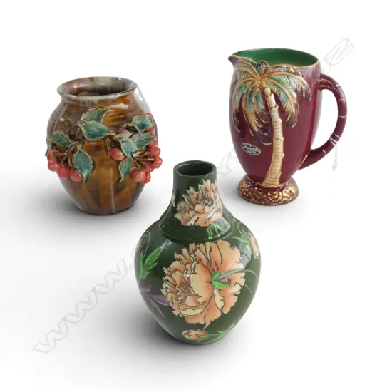 BESWIC PALMS JUG, INTARSIO VASE & OTHER VASE H.175mm