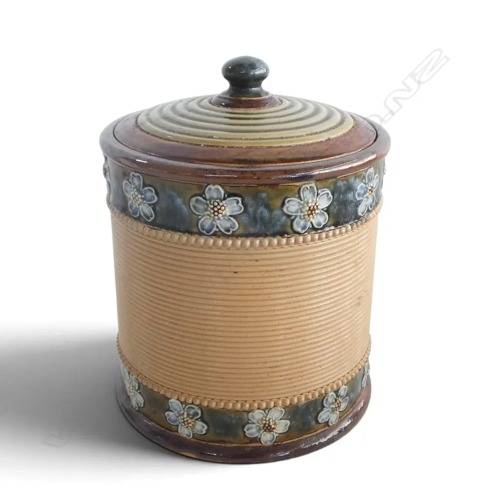 DOULTON LAMBETH STONEWARE TOBACCO JAR small chip to interior of lid H.160mm Image 1++
