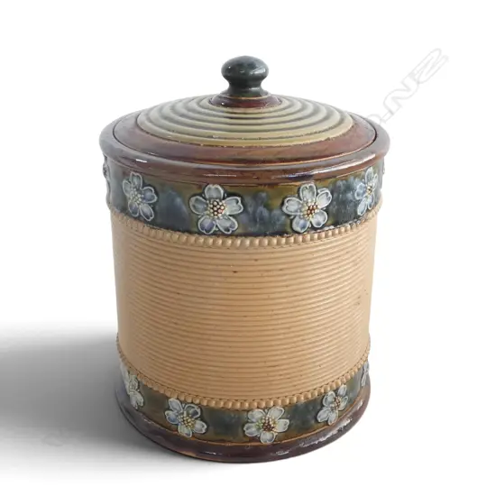 DOULTON LAMBETH STONEWARE TOBACCO JAR small chip to interior of lid H.160mm