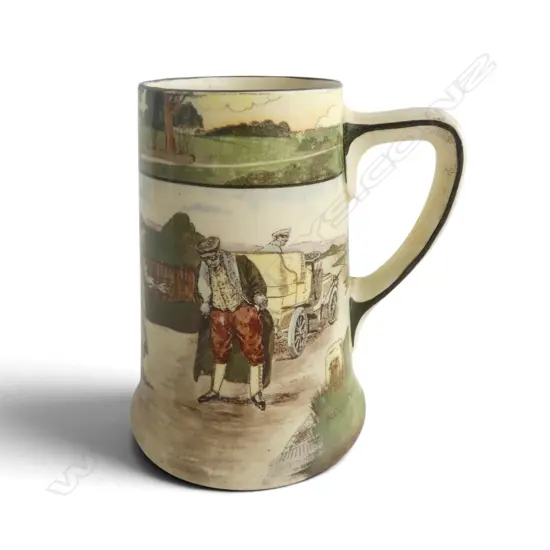 RARE ROYAL DOULTON MOTORING SERIES STEIN 'BLOOD MONEY' hand painted by George Holdcoft 1905-1928, H.145mm