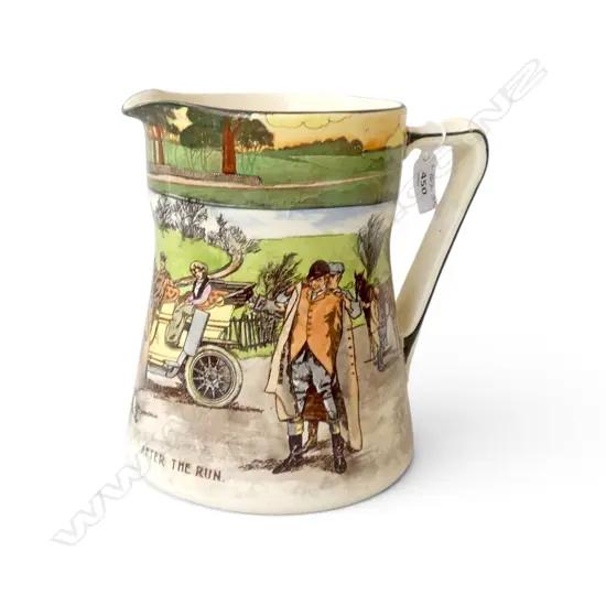 RARE ROYAL DOULTON MOTORING SERIES LRG JUG 'AFTER THE RUN' hand painted by George Holdcoft 1905-1928, H.190mm Dia.130mm