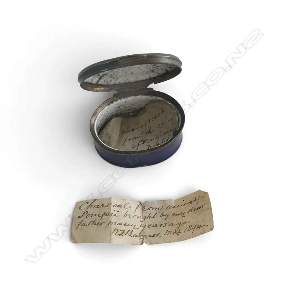 ANTIQUE ?? TORTOISE SHELL SPECTACLE CASE + GEORGIAN ENAMEL CONTAINER w. handwritten note dated 1894 L.240mm Image 1++