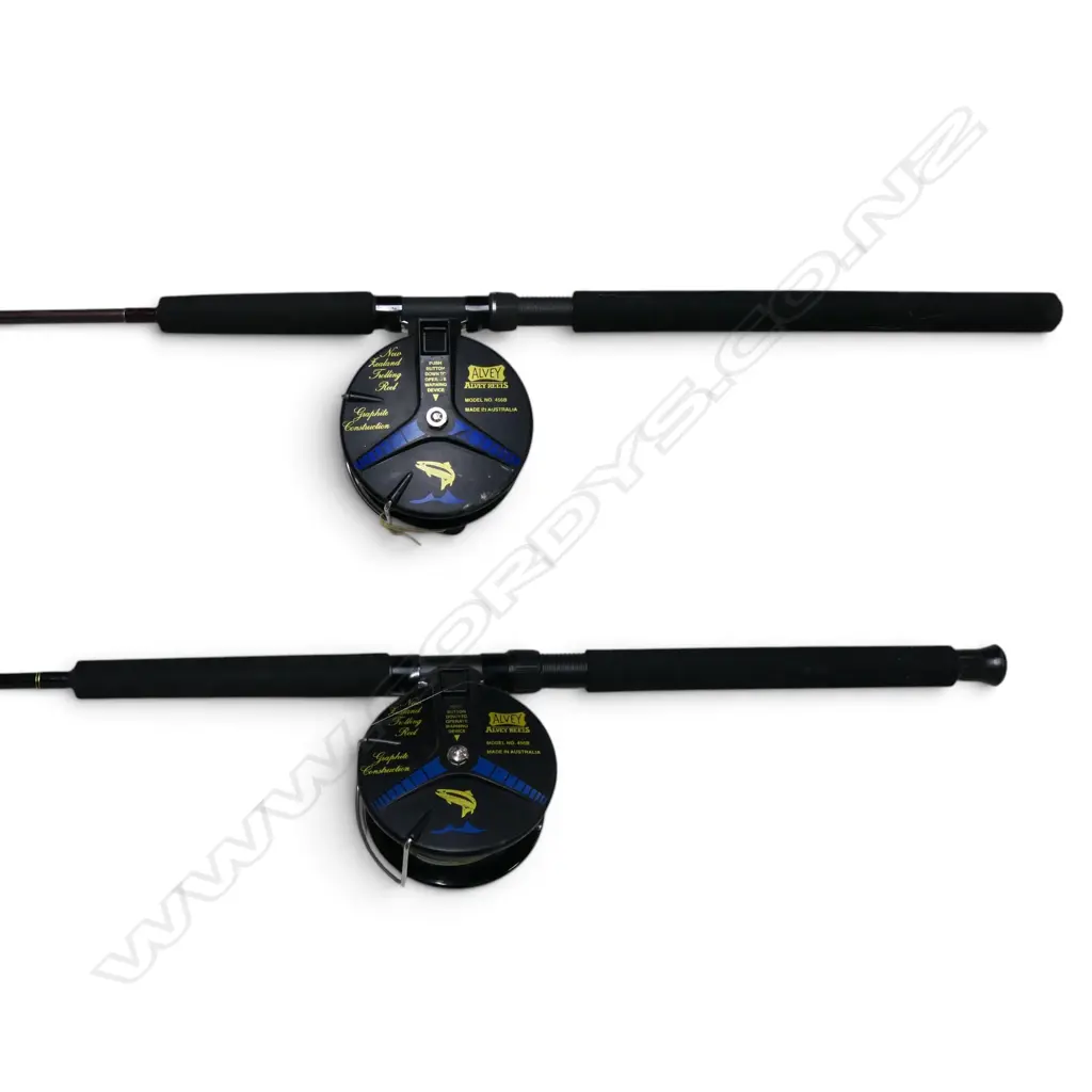 2 RODD & REEL SETS ALVIE TROLLING REELS MODEL 456 Image 1++