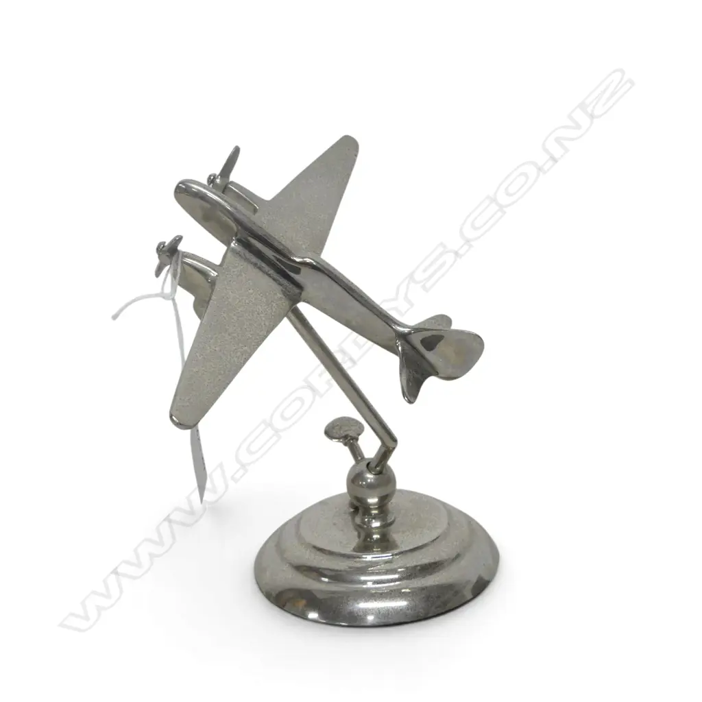 VINTAGE ALUMINIUM AEROPLANE ORNAMENT on swivel stand H.185mm Image 1++