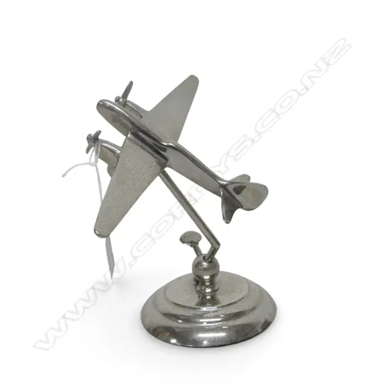 VINTAGE ALUMINIUM AEROPLANE ORNAMENT on swivel stand H.185mm