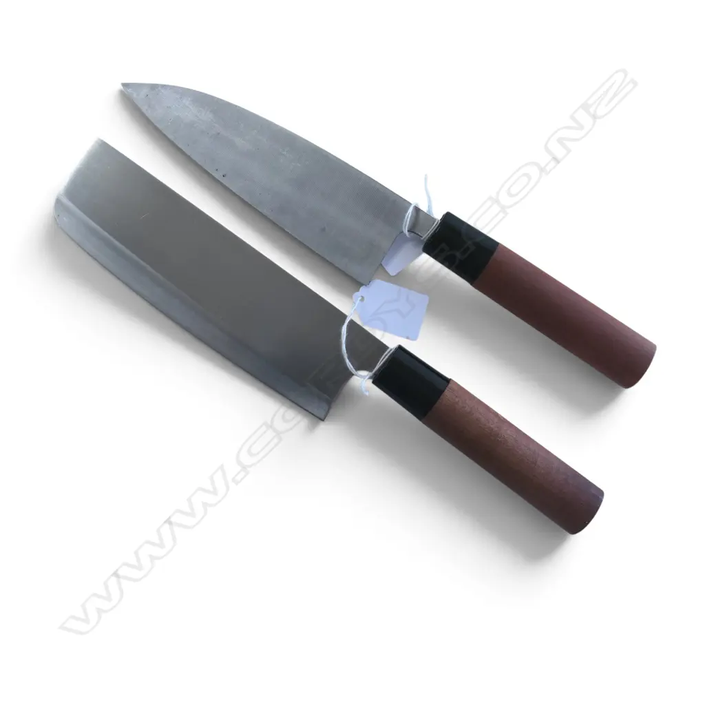 JAPANESE STAINLESS STEEL CHEF'S CLEAVER & KNIFE both signed to blade Image 1++