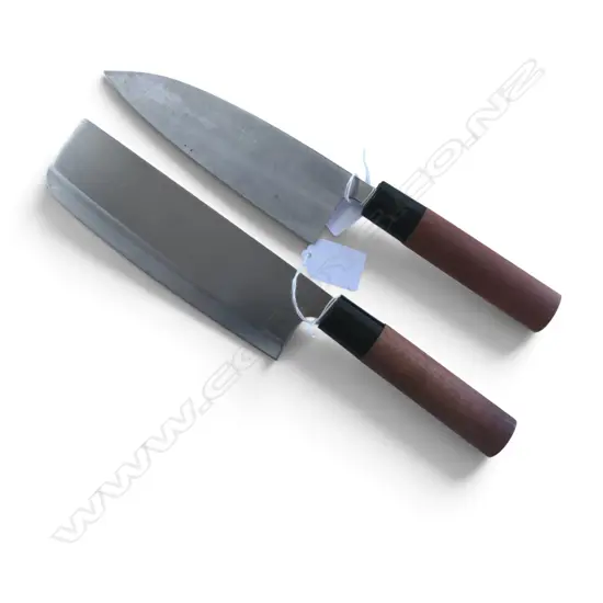 JAPANESE STAINLESS STEEL CHEF'S CLEAVER & KNIFE both signed to blade