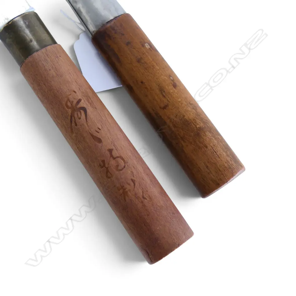 2 JAPANESE CHEF'S KNIVES; LAMINATED CARBON & STAINLESS STEEL CLEAVER, SIGNED & FILLETING KNIFE Image 1++