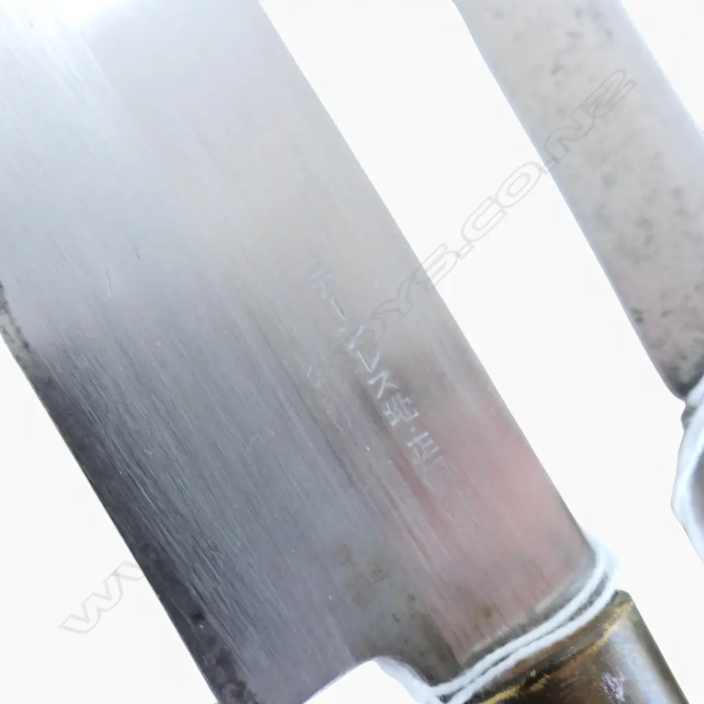 2 JAPANESE CHEF'S KNIVES; LAMINATED CARBON & STAINLESS STEEL CLEAVER, SIGNED & FILLETING KNIFE Image 1++