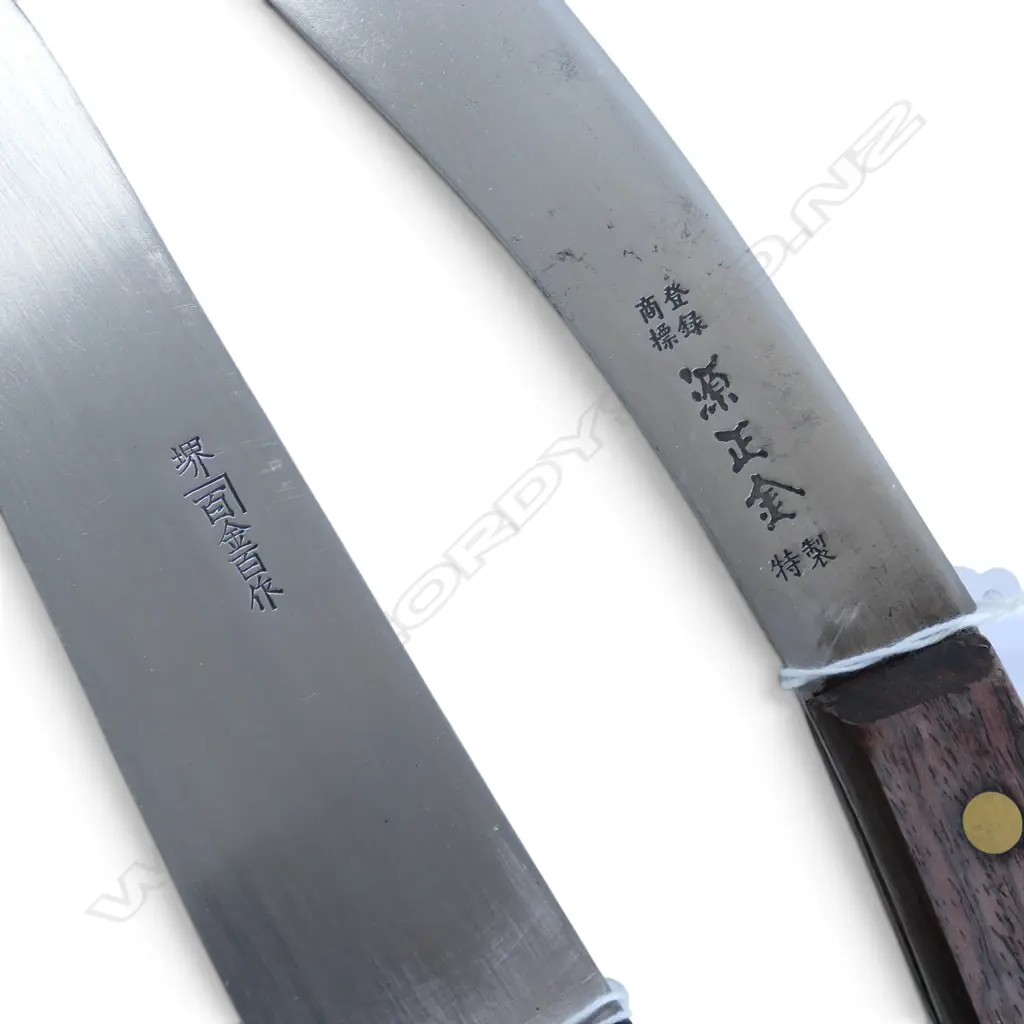 2 JAPANESE STAINLESS STEEL CHEF'S KNIVES both signed to blade Image 1++