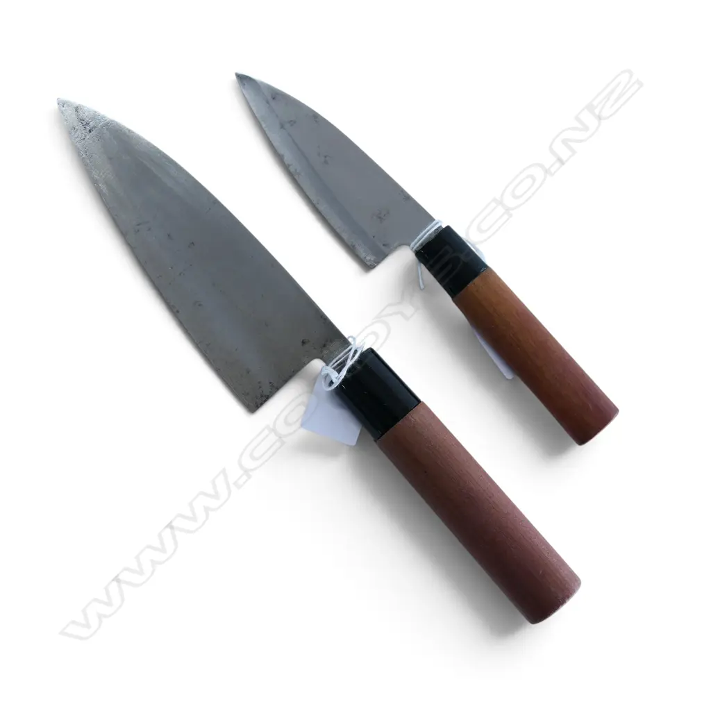 VINTAGE JAPANESE CARBON STEEL CHEF'S KNIFE & PARING KNIFE both signed Image 1++
