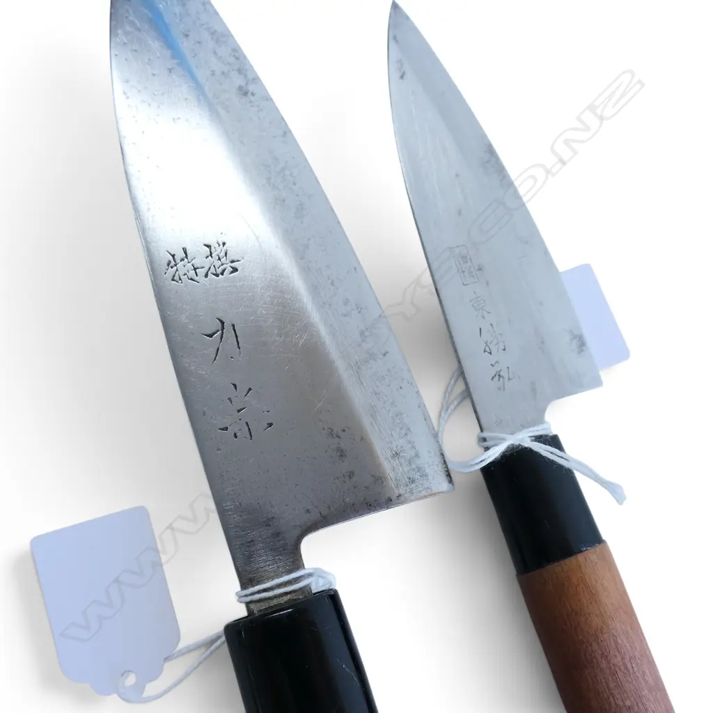 VINTAGE JAPANESE CARBON STEEL CHEF'S KNIFE & PARING KNIFE both signed Image 1++