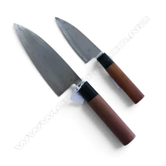 VINTAGE JAPANESE CARBON STEEL CHEF'S KNIFE & PARING KNIFE both signed