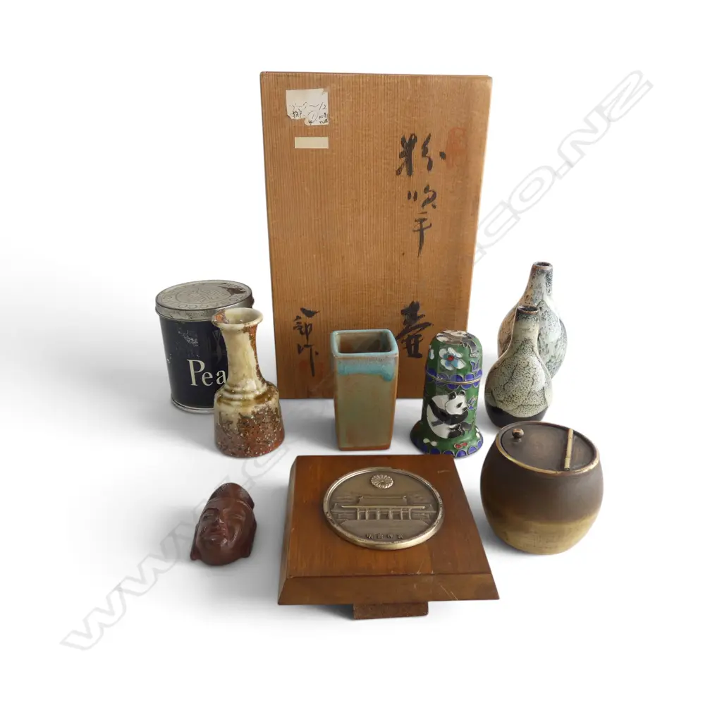 ASST. SML ORIENTAL ITEMS in CHABAKO BOX inclds ceramic vases, bronze Buddha head etc Image 1++