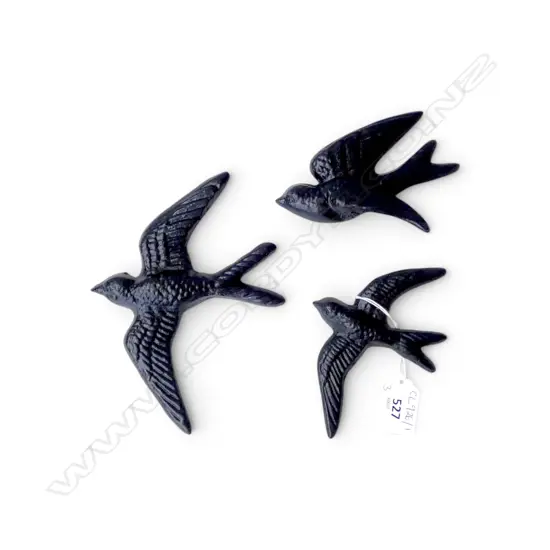 3 CAST IRON WALL SWALLOW BIRDS H.170mm