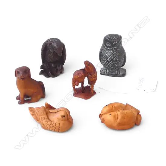 6 WOODEN ANIMAL NETSUKE H.55mm