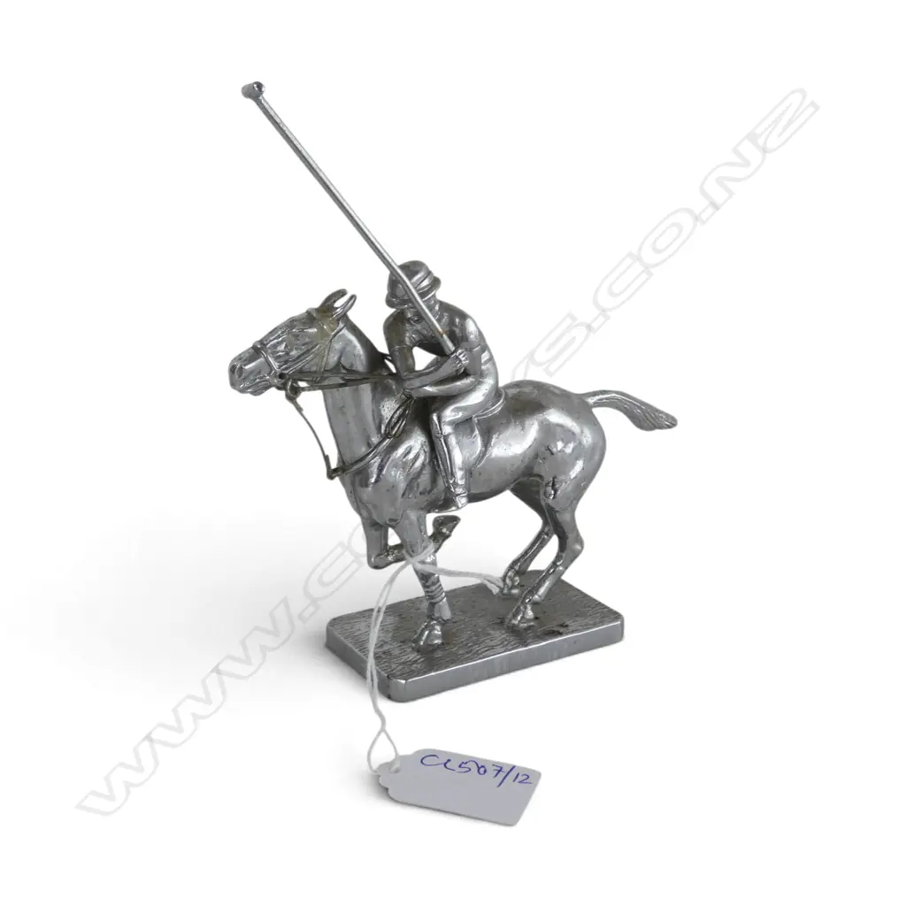 SILVER METAL HORSE & POLO RIDER H.155mm Image 1++