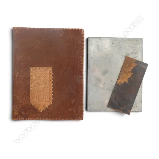  TWO JOHN WEEKS ETCHING PLATES IN HAND TOOLED LEATHER POUCH plates a/f