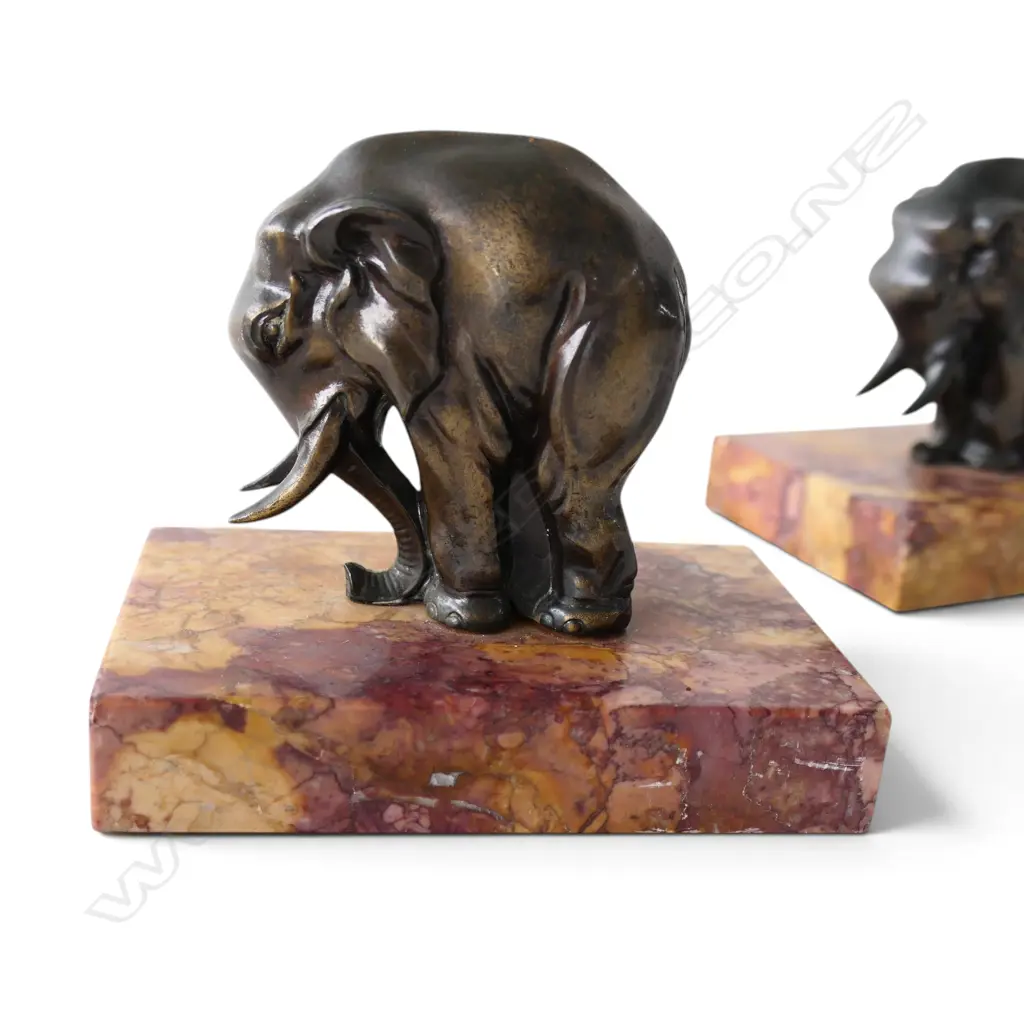 ART DECO BRASS ELEPHANT BOOKENDS ON MARBLE BASE, H.100MM L.110mm Image 1++
