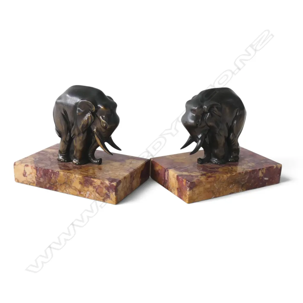 ART DECO BRASS ELEPHANT BOOKENDS ON MARBLE BASE, H.100MM L.110mm Image 1++