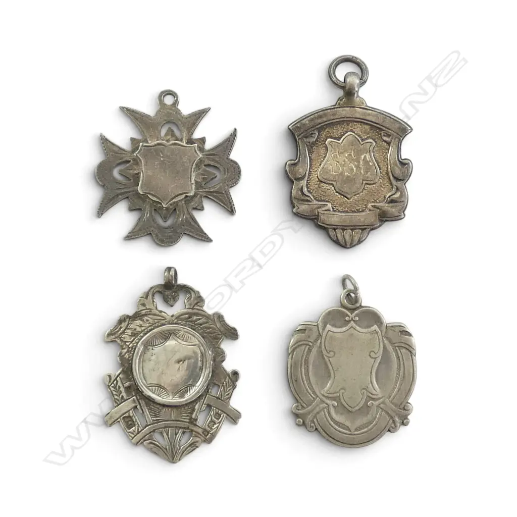 4 STG SILVER FOB MEDALLIONS one locket faulted 20gms Image 1++