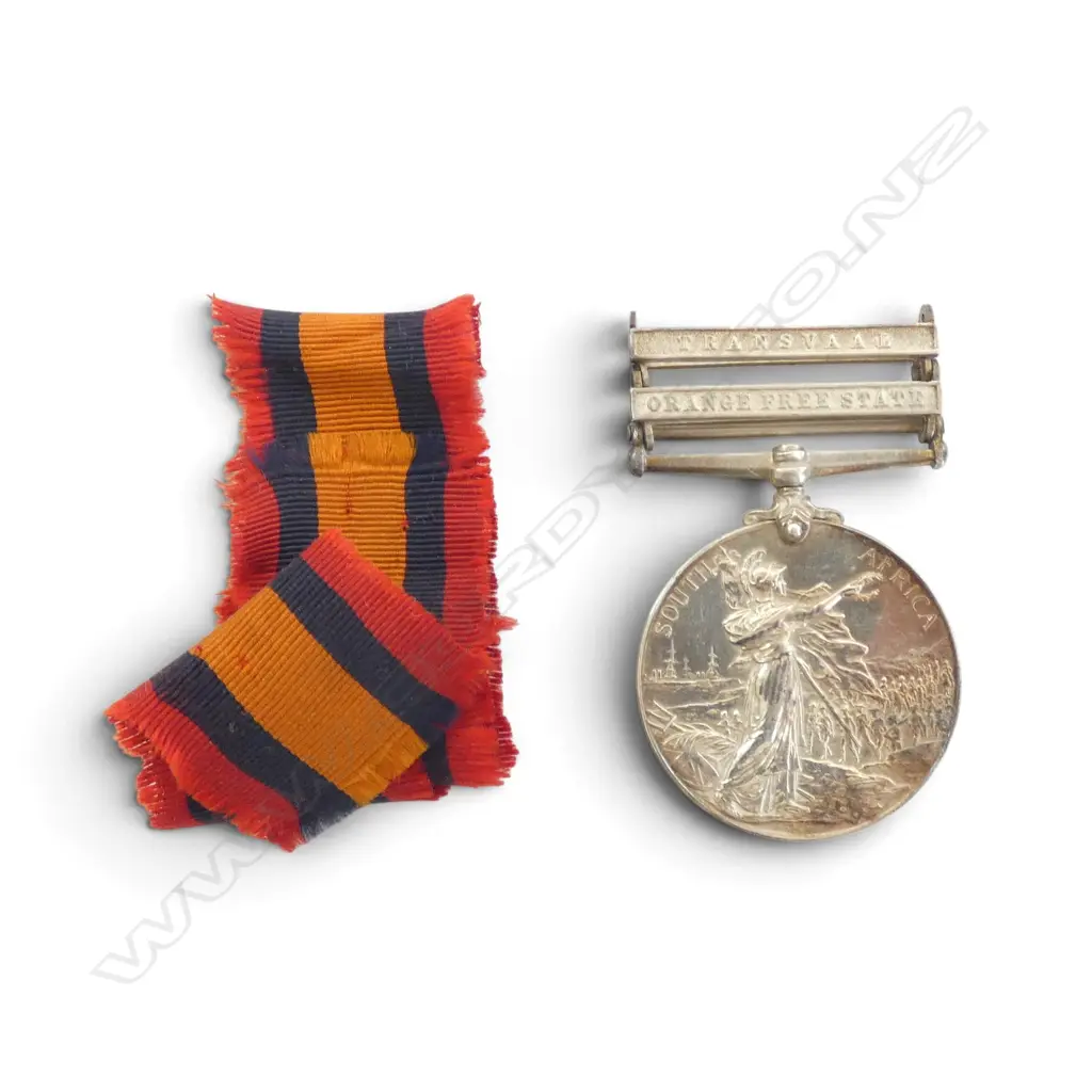 QUEEN'S SOUTH AFRICA BOER WAR (1899-1902) SILVER MEDAL w. 2 bars & ribbon TO TPR: F. PERRIER, S.A. LIGHT HORSE Image 1++