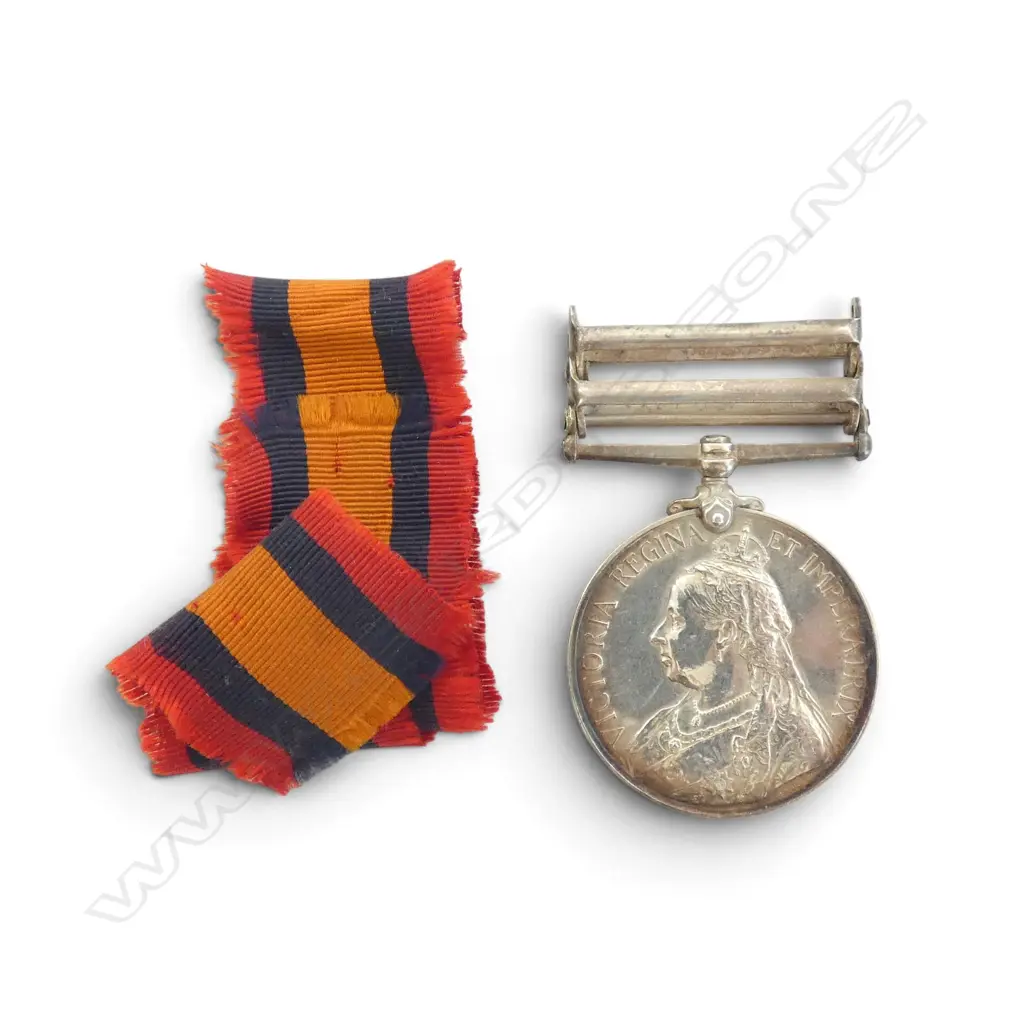 QUEEN'S SOUTH AFRICA BOER WAR (1899-1902) SILVER MEDAL w. 2 bars & ribbon TO TPR: F. PERRIER, S.A. LIGHT HORSE Image 1++