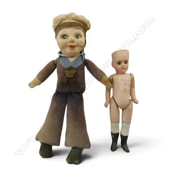 VINTAGE SAILOR DOLL + BISQUE CHINA DOLL H.200mm