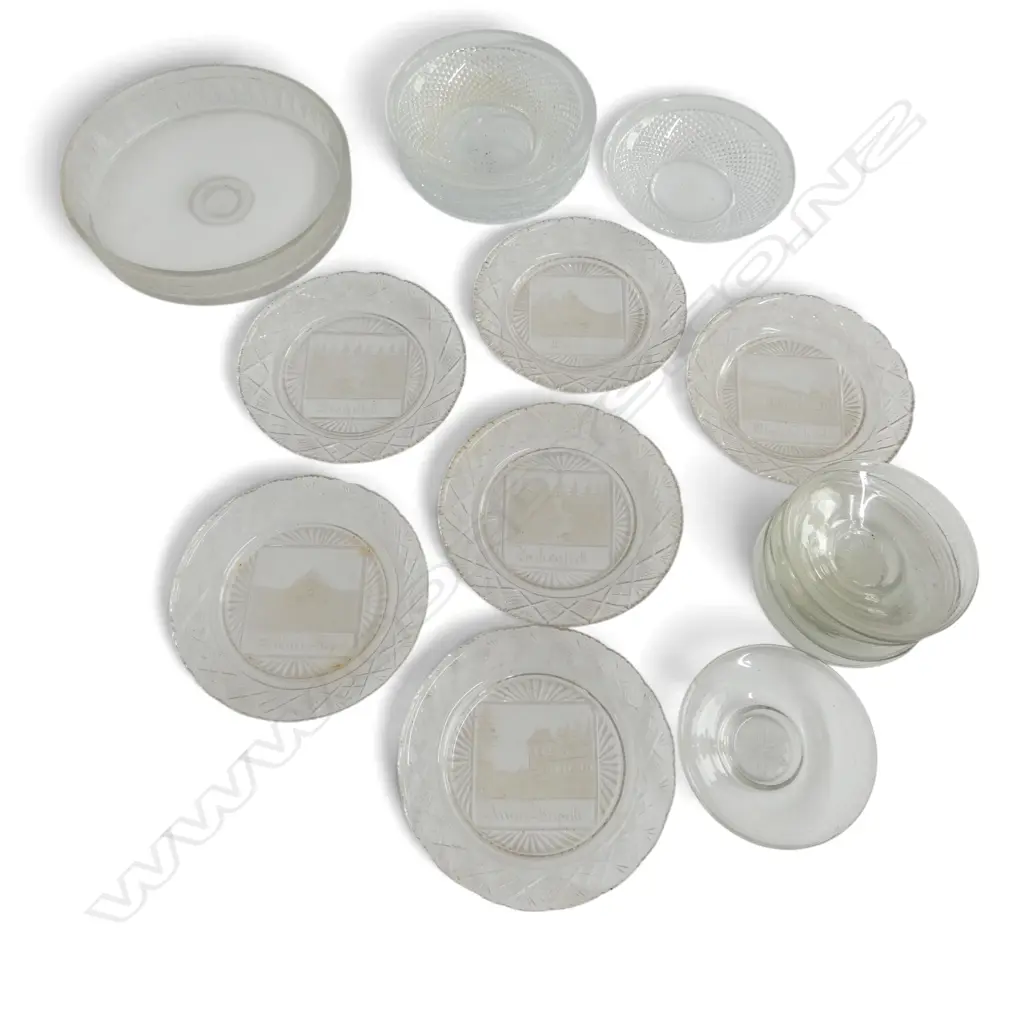 COLLECTION OF ASST. ETCHED & CUT GLASS & CRYSTAL DISHES wear commensurate w. age Dia.215mm Image 1++