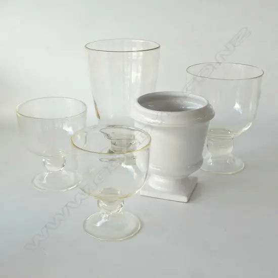 4 GLASS VASES H.310mm + 1 CERAMIC