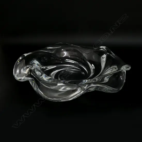 1950S ORREFORS CRYSTAL SCULPTURAL SWIRL BOWL DESIGNED BY EDVIN OHRSTROM 5,2KGS DIA335MM