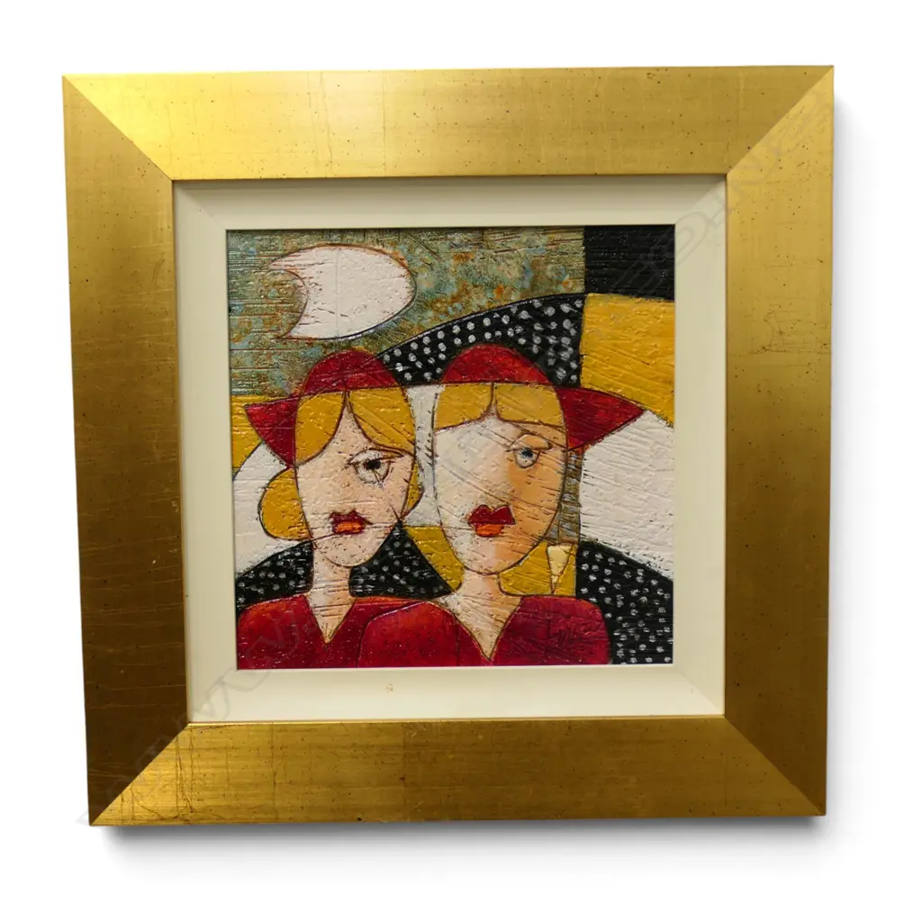 FRANCO ANSELMI, TWO FIGURES, MIXED MEDIA ON BOARD, SIGNED, 195x195mm Image 1++
