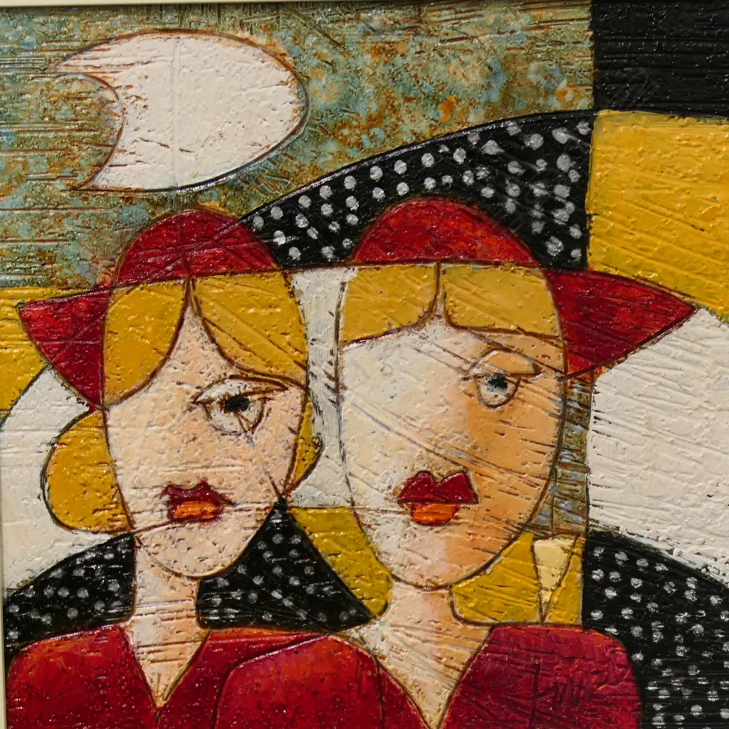 FRANCO ANSELMI, TWO FIGURES, MIXED MEDIA ON BOARD, SIGNED, 195x195mm Image 1++