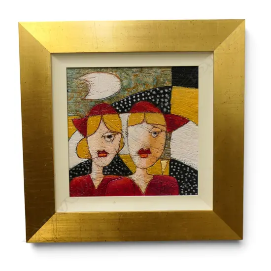 FRANCO ANSELMI, TWO FIGURES, MIXED MEDIA ON BOARD, SIGNED, 195x195mm