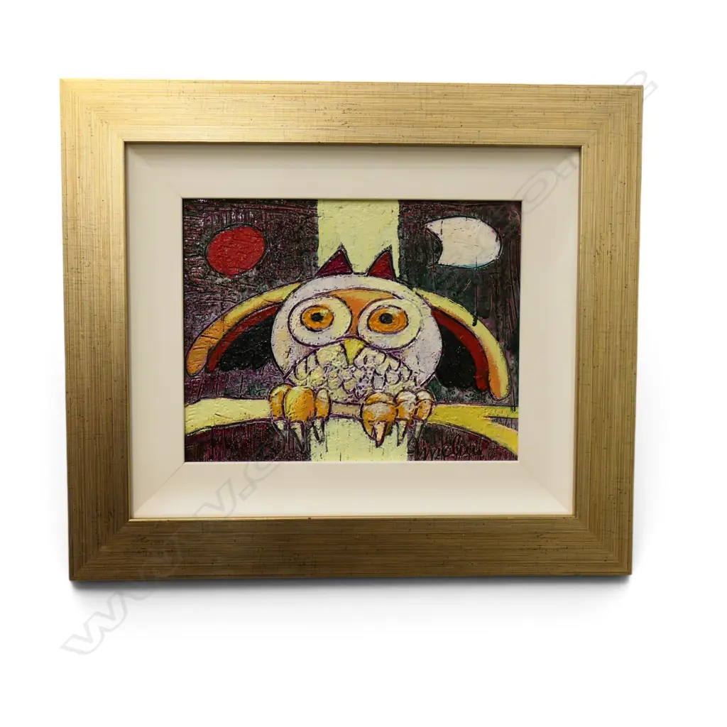 FRANCO ANSELMI, OWL, MIXED MEDIA ON BOARD, SIGNED, 170x220mm Image 1++