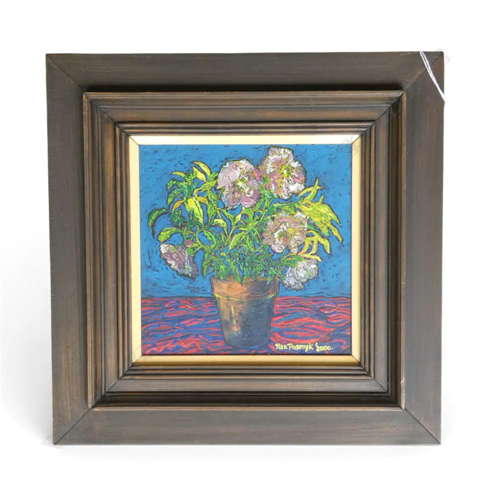 ILSA POSMYK 'ROCK ROSES' ACRYLIC ON BOARD, SIGNED & DATED 2000 165x165mm Image 1++