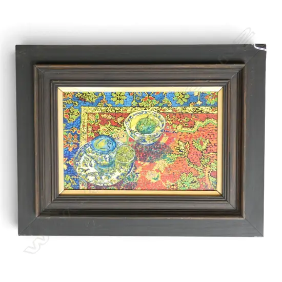 ILSA POSMYK 'LEMONS ON WILLOW' ACRYLIC ON BOARD, SIGNED & DATED '98 150x230mm