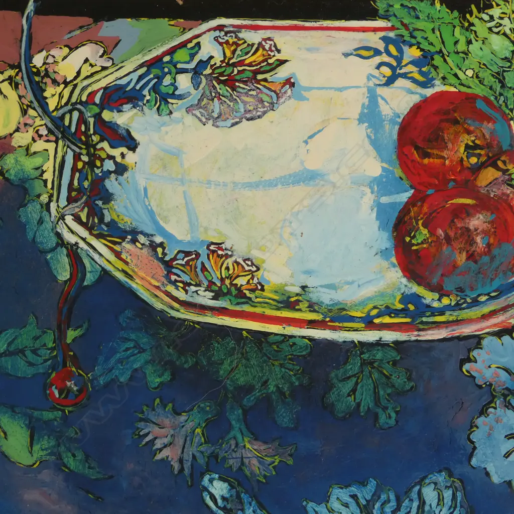 ILSA POSMYK 'PLATE WITH TOMATOES' ACRYLIC ON BOARD, SIGNED & DATED '90 175x265mm Image 1++