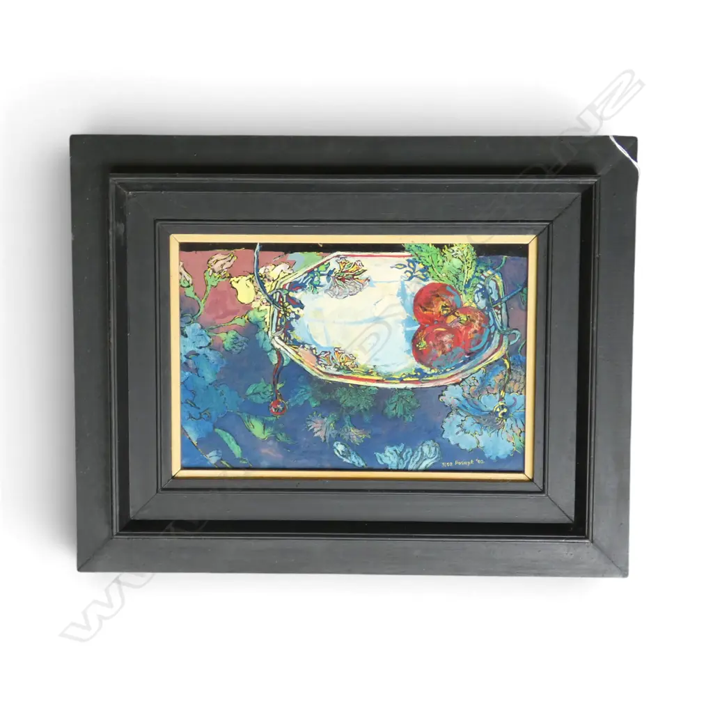 ILSA POSMYK 'PLATE WITH TOMATOES' ACRYLIC ON BOARD, SIGNED & DATED '90 175x265mm Image 1++
